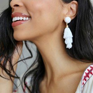 Panacea White Beaded Tassel Earrings